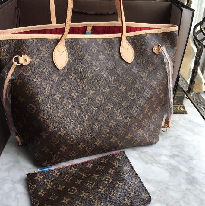 Monogram Mirror quality neverfull red interior